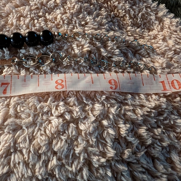 8 Inch w/ ext Black Beaded Bracelet and Silver Cross Charms Bracelet - Picture 3 of 4